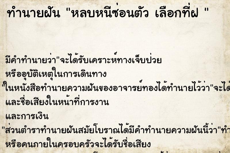 ทำนายฝันทำนายฝันหลบหนีซ่อนตัวเลือกที่ฝ